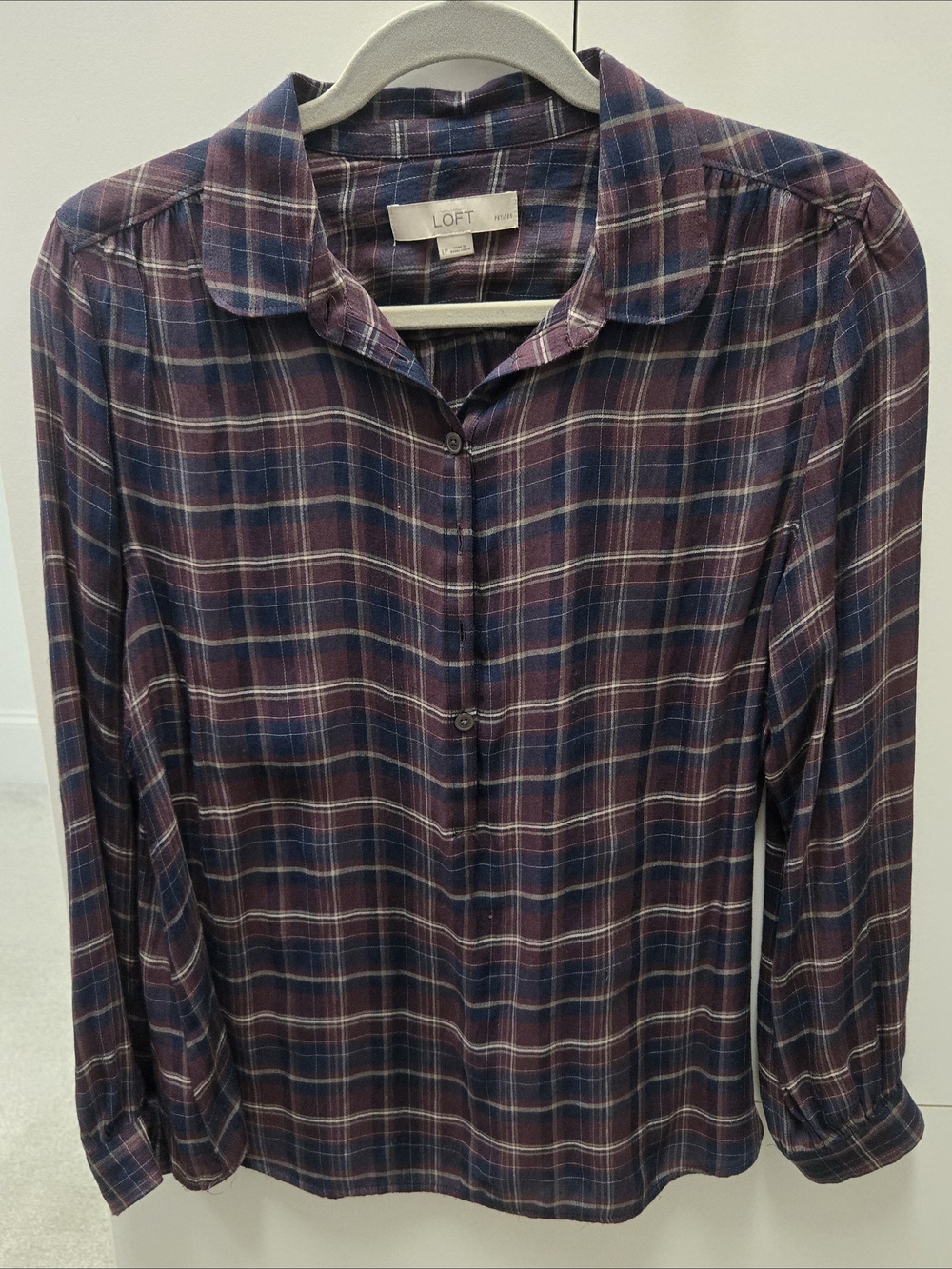 LOFT Plaid Button-Down Shirt in Blue and Burgundy